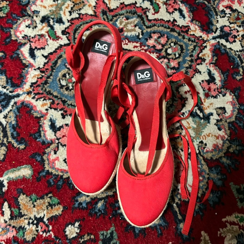 Dolce & Gabbana Red Espadrille Wedges